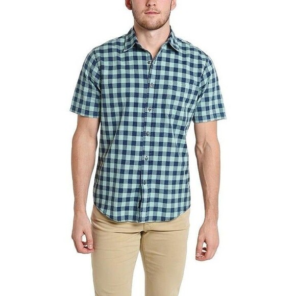 Faherty Ventura Buffalo Check Button Down Shirt Indigo Sea size Small - Picture 1 of 9
